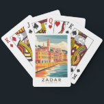 Zadar Kroatië Illustratie Travel Art Vintage Pokerkaarten<br><div class="desc">Zadar retro vector reisontwerp. Zadar,  een stad aan de Dalmatische kust van Kroatië,  staat bekend om de Romeinse en Venetiaanse ruïnes van de oude binnenstad.</div>