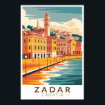 Zadar Kroatië Illustratie Travel Art Vintage Poster<br><div class="desc">Zadar retro vector reisontwerp. Zadar,  een stad aan de Dalmatische kust van Kroatië,  staat bekend om de Romeinse en Venetiaanse ruïnes van de oude binnenstad.</div>