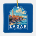 Zadar Kroatië Travel Art Embleem Keramisch Ornament<br><div class="desc">Zadar retro vector reisontwerp. Zadar,  een stad aan de Dalmatische kust van Kroatië,  staat bekend om de Romeinse en Venetiaanse ruïnes van de oude binnenstad.</div>