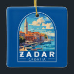 Zadar Kroatië Travel Art Embleem Keramisch Ornament<br><div class="desc">Zadar retro vector reisontwerp. Zadar,  een stad aan de Dalmatische kust van Kroatië,  staat bekend om de Romeinse en Venetiaanse ruïnes van de oude binnenstad.</div>