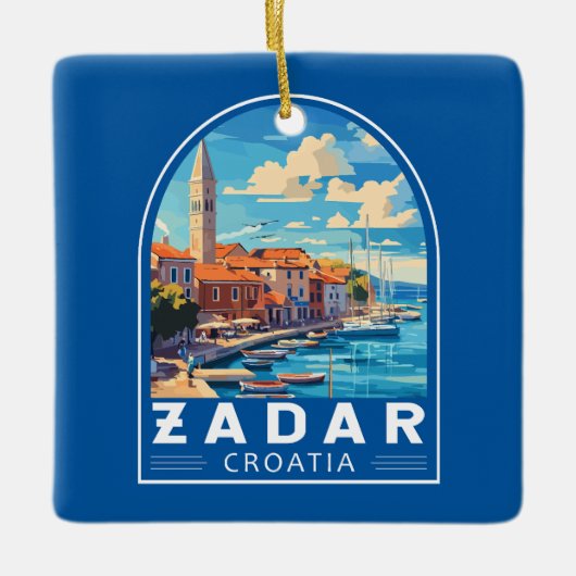 Zadar Kroatië Travel Art Embleem Keramisch Ornament (Voorkant)