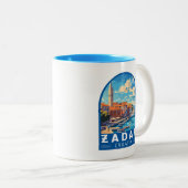 Zadar Kroatië Travel Art Embleem Tweekleurige Koffiemok (Voorkant rechts)