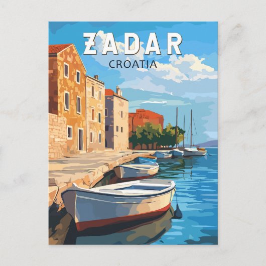 Zadar Kroatië Travel Art Vintage Briefkaart (Voorkant)