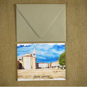 Zadar Kroatië Waterverf Panorama Uitzicht Briefkaart