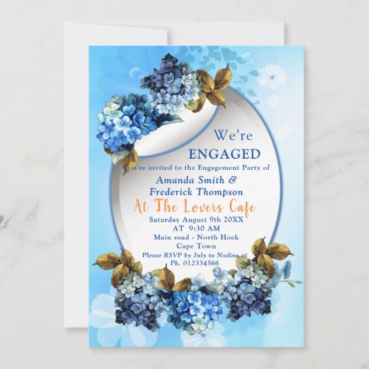 Zadden van blauwe Waterverf Hydrangeas Verloving Kaart (Voorkant)