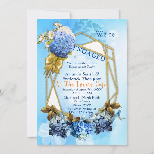 Zadden van blauwe Waterverf Hydrangeas Verloving Kaart (Voorkant)