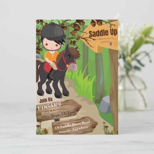Zaddle Up Birthday Invitation 1 (Boy) (Staand voorkant)