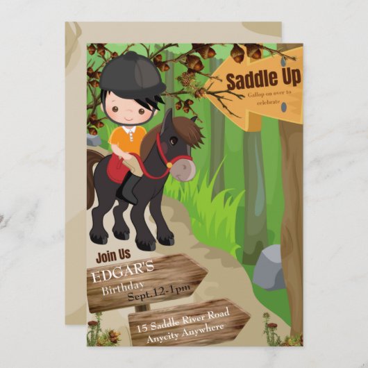 Zaddle Up Birthday Invitation 1 (Boy) (Voorkant / Achterkant)
