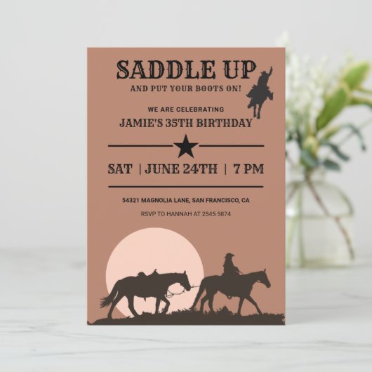 Zaddle Up Cowboy Birthday Uitnodiging (Staand voorkant)