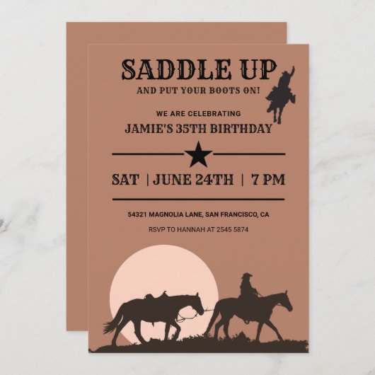 Zaddle Up Cowboy Birthday Uitnodiging (Voorkant / Achterkant)