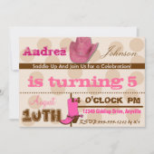 Zaddle up Cowgirl Birthday Party nodigt uit Kaart (Voorkant)