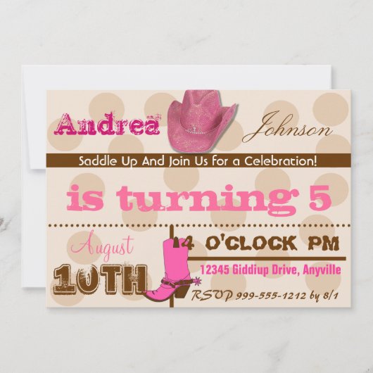 Zaddle up Cowgirl Birthday Party nodigt uit Kaart (Voorkant)