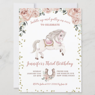 Zaddle Up Girl Pink Pony Birthday Uitnodiging