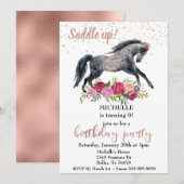 Zaddle Up Horse Birthday party roze Kaart (Voorkant / Achterkant)