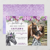 Zaddle up Horse Lover Floral Paars  Glitter Kaart (Voorkant / Achterkant)