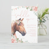 Zaddle up Horses Cowgirl Birthday Uitnodiging (Staand voorkant)