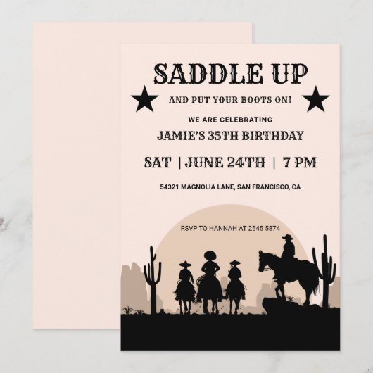 Zaddle up Wild Cowboy Birthday Uitnodiging (Voorkant / Achterkant)