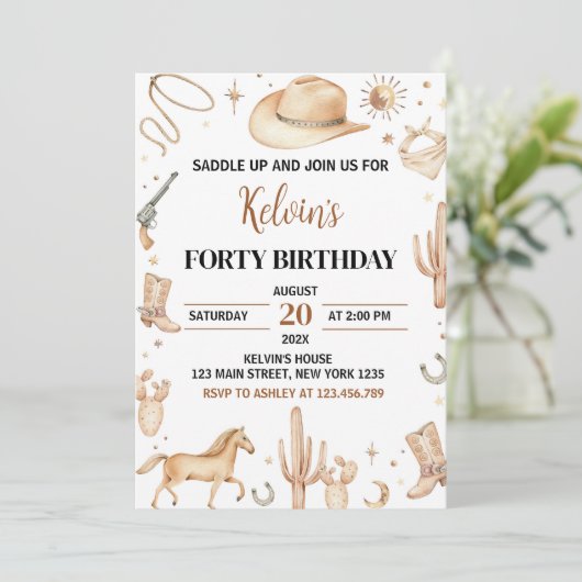 Zadel Boho Rodeo Verjaardagsuitnodiging Kaart (Staand voorkant)