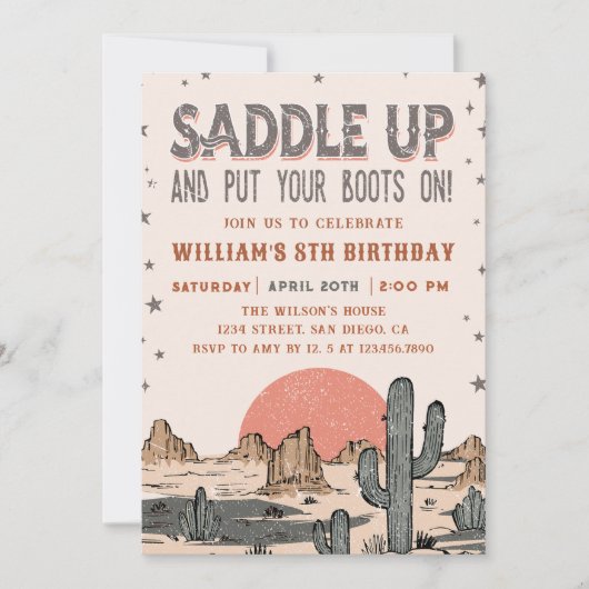 Zadel Cowboy Westerne Verjaardagslaarzen op Kaart (Voorkant)