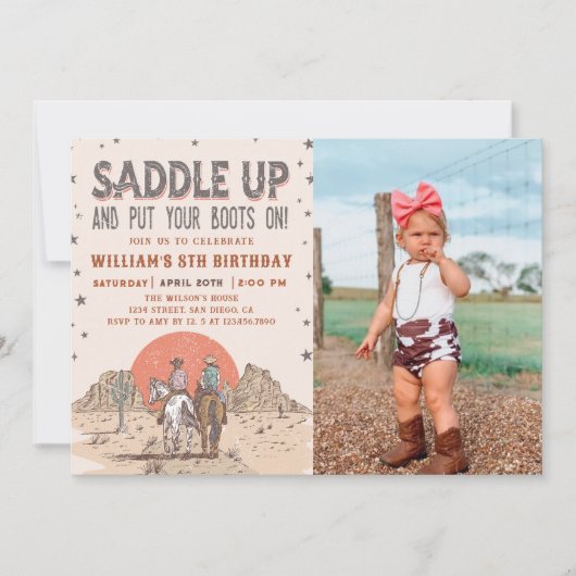 Zadel Cowboy Westerne Verjaardagslaarzen op Kaart (Voorkant)