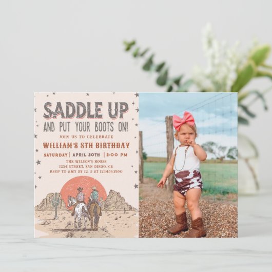 Zadel Cowboy Westerne Verjaardagslaarzen op Kaart (Staand voorkant)