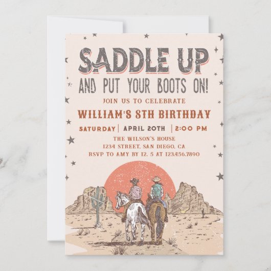 Zadel Cowboy Westerne Verjaardagslaarzen op Kaart (Voorkant)