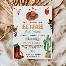 Zadel de eerste Rodeo Cowboy verjaardagsuitnodigin Kaart