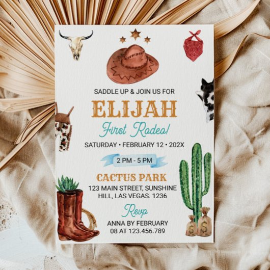 Zadel de eerste Rodeo Cowboy verjaardagsuitnodigin Kaart