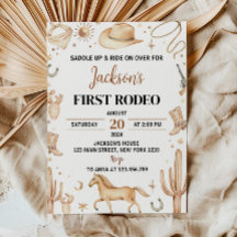 Zadel de eerste Rodeo verjaardagsuitnodiging op
