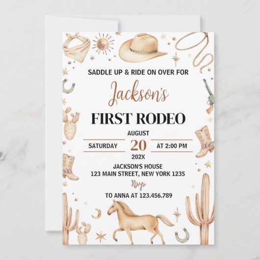 Zadel de eerste Rodeo verjaardagsuitnodiging op Kaart (Voorkant)