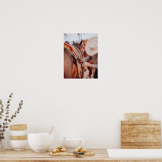 Zadel een bruine rietje Cowboy Pet Poster (Keuken)