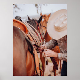 Zadel een bruine rietje Cowboy Pet Poster