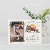 Zadel eerste Rodeo Cowboy foto verjaardagsfeestje Kaart (Staand voorkant)