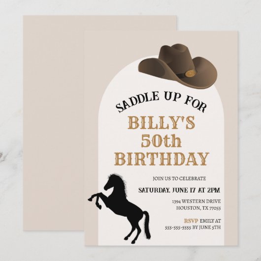 Zadel je land verjaardagsuitnodiging op kaart (Voorkant / Achterkant)