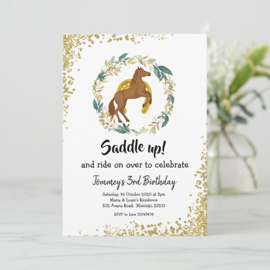 Zadel Je Paard Verjaardagsfeest Uitnodiging (Staand voorkant)
