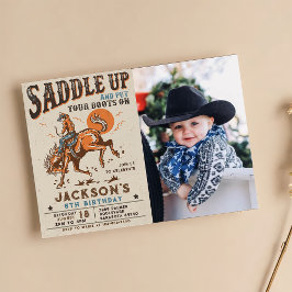 Zadel Je Western Rodeo Cowboy Verjaardag Foto Kaart
