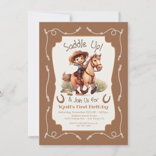 Zadel kleine Cowboy paard verjaardagsfeestje op Kaart (Voorkant)