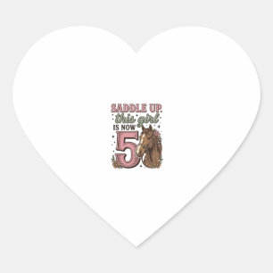 Zadel Meisje 5e Verjaardag Paard Cowgirl Shirt Hart Sticker