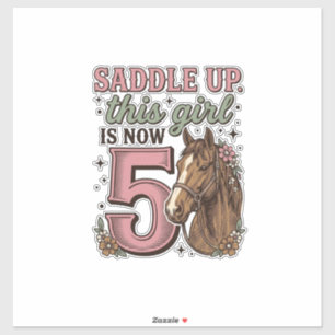 Zadel Meisje 5e Verjaardag Paard Cowgirl Shirt Sticker