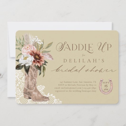 Zadel omhoog Cowgirl Boot Western Vrijgezellenfees Kaart (Voorkant)