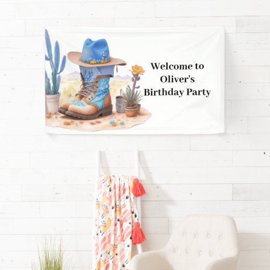 Zadel omhoog Cowgirl Verjaardag Spandoek (Insitu)