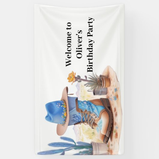 Zadel omhoog Cowgirl Verjaardag Spandoek (Verticaal)