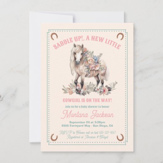 Zadel omhoog Floral Pony cowgirl baby shower Kaart (Voorkant)