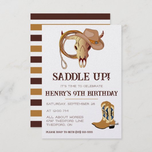 Zadel omhoog! Het is tijd om te vieren! Cowboy Bir Kaart (Voorkant / Achterkant)