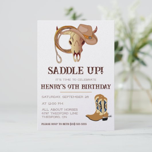 Zadel omhoog! Het is tijd om te vieren! Cowboy Bir Kaart (Staand voorkant)