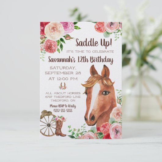 Zadel omhoog! Het is tijd om te vieren! Horse Birt Kaart (Staand voorkant)