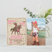 Zadel omhoog Rodeo Western Cowgirl Verjaardagsfoto Kaart (Staand voorkant)