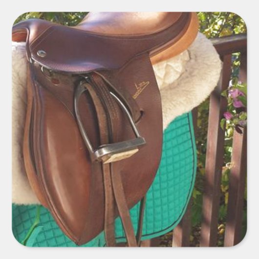 Zadel omhoog vierkante sticker (Voorkant)