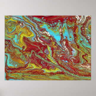 Zadel Op 1 Unieke Blauwe Rode Abstract Poster
