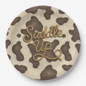 Zadel op Bruine Koe Landelijke Western Rodeo Feest Papieren Bordje (Voorkant)